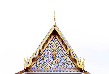 Thai temple roof isolated on white background with clipping path, Thailand.の写真素材