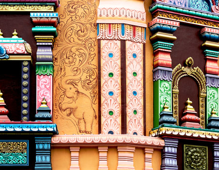Colorful decorative wall in Kolkata, West Bengal, Indiaの写真素材