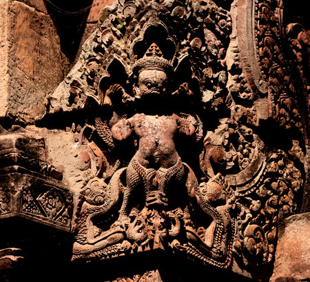 Carvings on the walls of Bali templeの写真素材