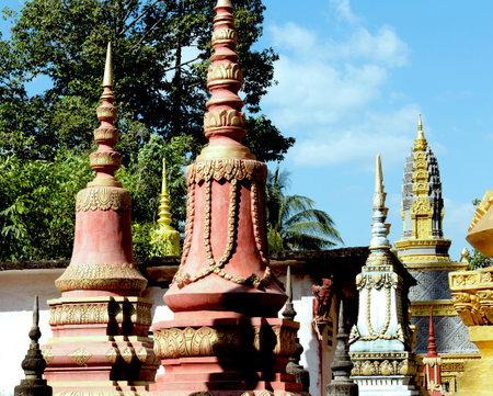 Thai style pagoda in Wat Phra That Doi Suthep, Chiang Mai, Thailandの写真素材