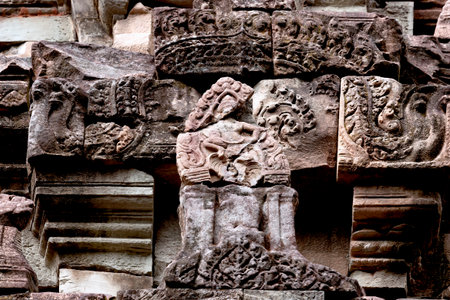 Carvings on the walls of Khajuraho temples, Madhya Pradesh, Indiaの写真素材