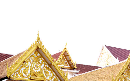 Thai style church roof on white background with space for text.の写真素材