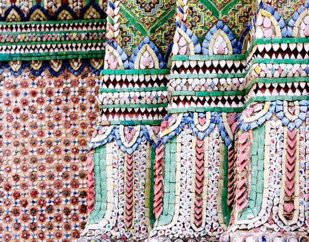 Thai traditional pattern on the wall at Wat Phra Kaewの写真素材