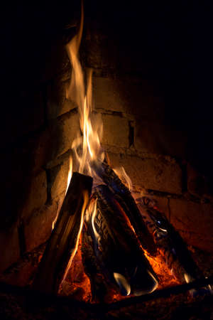 Fireplace with Brick Wallの写真素材