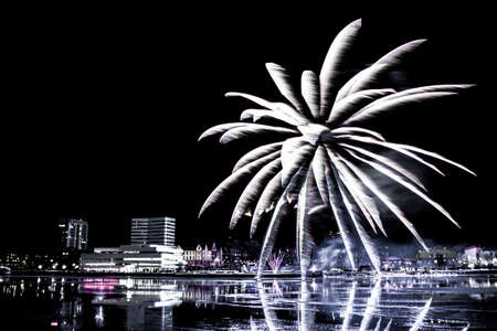 Large Fireworks over the City of Umea, Swedenの写真素材