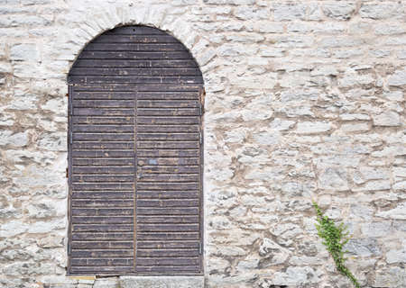 Door in the Visby, Gotland Town-Wall with ivy next to it.の写真素材