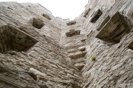Looking up the Town Wall in Visby, Gotland in Sweden.の写真素材