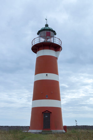 Red and White Lighthouse at Gotland, Sweden.
