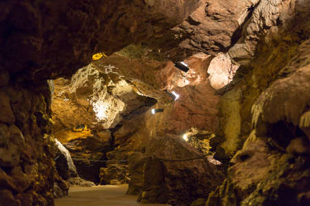 The Lummelunda Cave System Lit with Lights. In Gotland, Swedenの写真素材