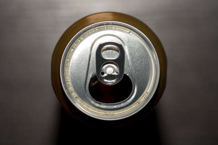 Opened beer Can from aboveの写真素材