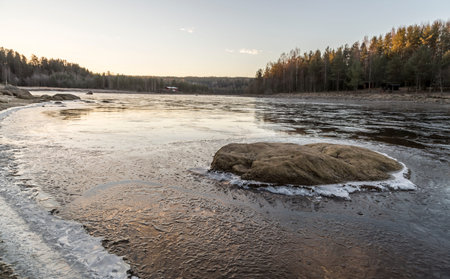 Ice on Umea River, Sweden in autumnwinter timeの写真素材