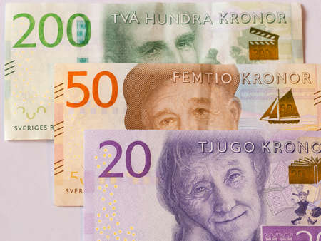 Swedish Currency New 20, 50, 200 note Close upの写真素材