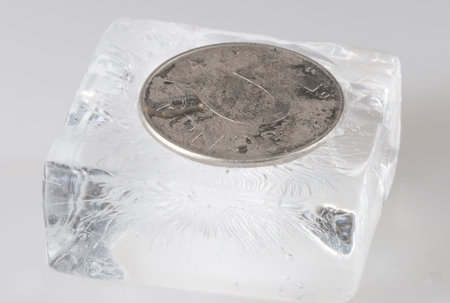 Swedish Five Krona Coin in Ice close up