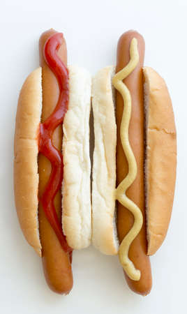 Pair Hot Dogs Close Up on white background.の写真素材