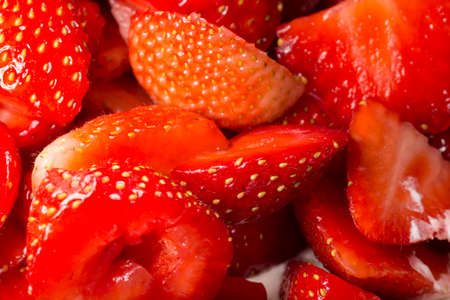 Sliced Strawberries Close Up macro image.の写真素材