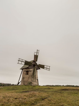 Windmill on Field on Gotland, Sweden.の写真素材