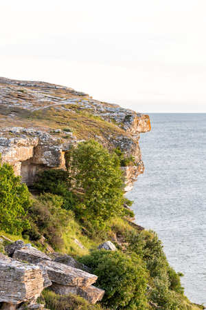 Rock Cliffs on Gotland, Sweden with ocean.の写真素材