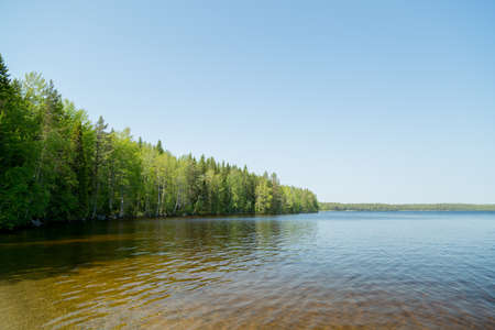 Lake with Forest and Blue Sky.の写真素材