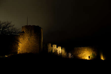 Town Wall in Visby, Sweden at Night.の写真素材