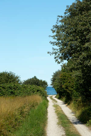 Gravel Road to the Ocean with a clear sky.の写真素材