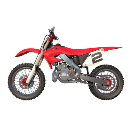 off road motorcycle motocross 1- Side view white background 3D Rendering 3D illustrationの写真素材