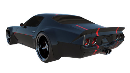 sport car city tourism luxury transport 1970s 1- Perspective B view white background 3D Rendering 3D...