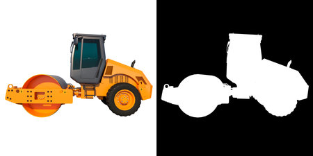 Road Roller 1- Lateral view white background alpha png 3D Rendering 3D Illustration