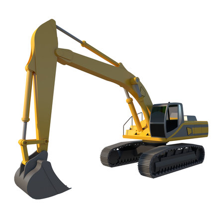 Hydraulic excavator 1- Perspective F view white background 3D Rendering 3D illustration