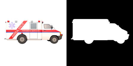 Ambulance 3- Lateral view white background alpha png 3D Rendering 3D illustrationの写真素材