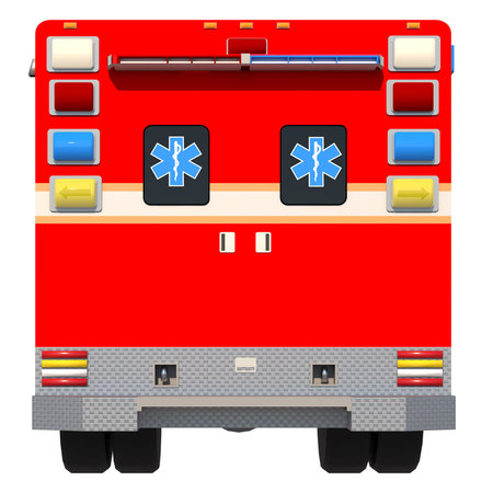 Fire Ambulance 1- Back view white background 3D Rendering 3D Illustration