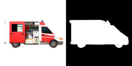 Low Poly Ambulance 1- Lateral view white background alpha png 3D Rendering 3D illustration