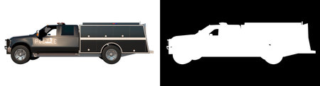 Police Truck 1- Lateral view white background 3D Rendering 3D Illustrationの写真素材