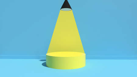 mock up scene minimal concept blue color with yellow geometry shape podium background for product presentation. 3d renderingの写真素材