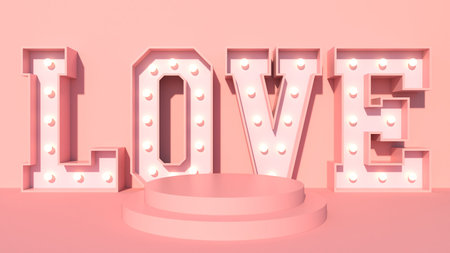 Love Pink background concept, mock up scene with podium geometry shape for Valentine's day event. 3D-renderingの写真素材