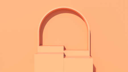 Abstract orange arc geometric background 1 mock up scene with podium geometry shape for product display. 3d-renderingの写真素材