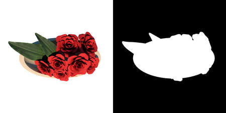 Top view of Plant Flower ( Red roses on a plate 1) Tree png with alpha channel to cutout made with 3D renderの写真素材