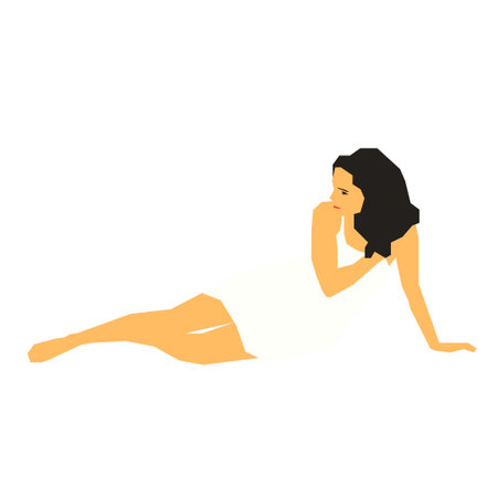 Vector illustration of a beautiful woman lying on the floor in a white dressのイラスト素材
