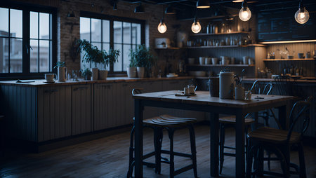 Coffee shop interior. 3d rendering mock up toned image generative AIの素材
