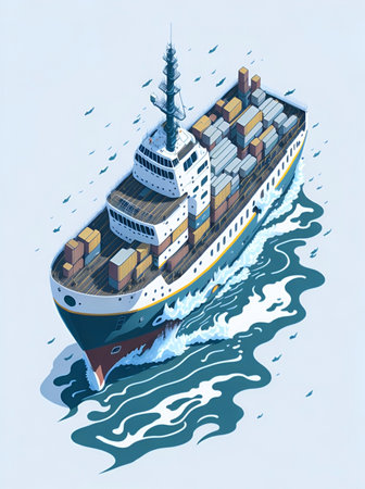 Detailed isometric illustration of a ship with containers 2の素材