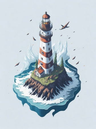 Lighthouse on the island in watercolor style. Vector illustration.の素材