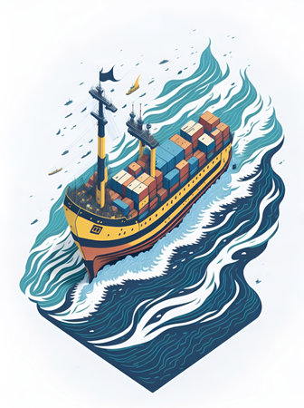 Detailed isometric illustration of a ship with containers 1の素材