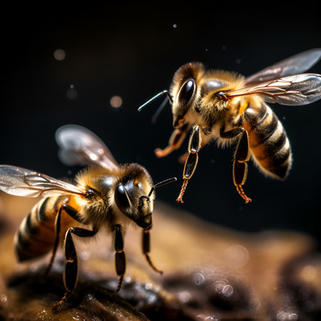 bees close up. Healthy Organic Farm Honey. Bees fly into the bee hive. Al generated.の素材
