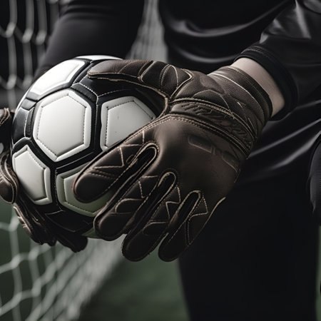 soccer goalkeeper holding a soccer ball, game and sports theme, victory theme. Generative AIの素材