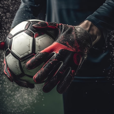 soccer goalkeeper holding a soccer ball, game and sports theme, victory theme. Generative AIの素材