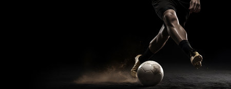 Soccer ball on green grass near soccer goal, game and sport theme. Generative AIの素材
