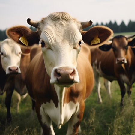 Herd of cows grazing in a meadow in the countryside. Generative AIの素材