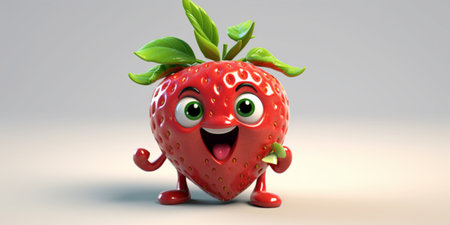 Funny and cute strawberry illustration in 3D. Generative AI.の素材