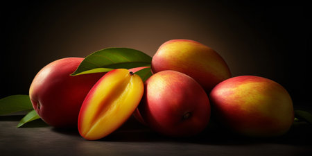 juicy and ripe mango close-up on a plain background. Generative AIの素材
