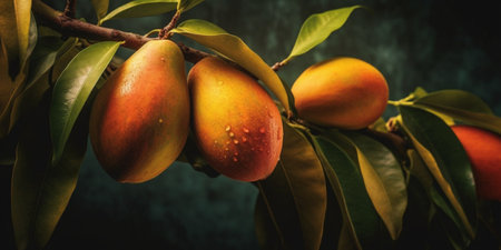 mango branch, ripe mango close-up. Generative AIの素材