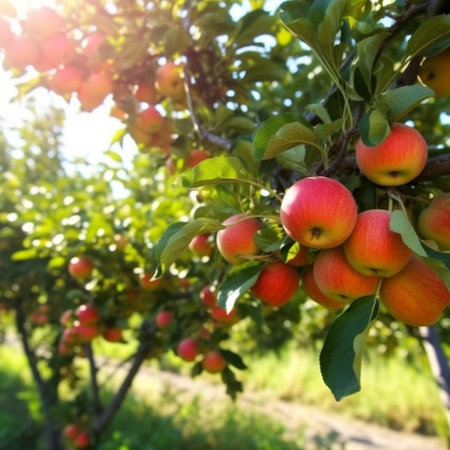 apples on plantations in the garden, Generative AIの素材